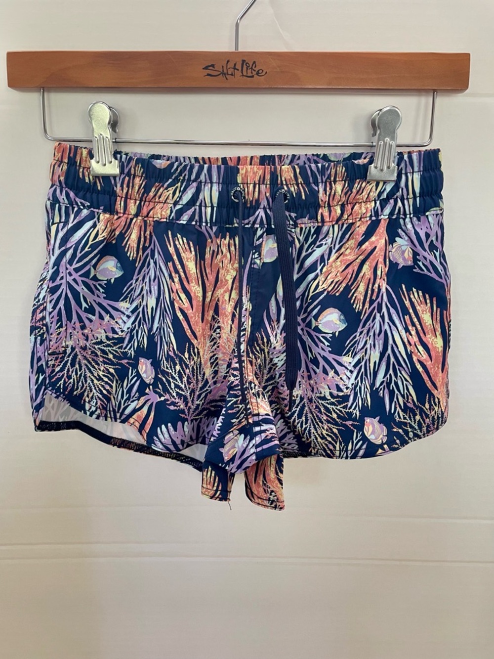 Salt Life Youth Coral Reef Shorts - Navy with Pink & Peach - Picture 3 of 6